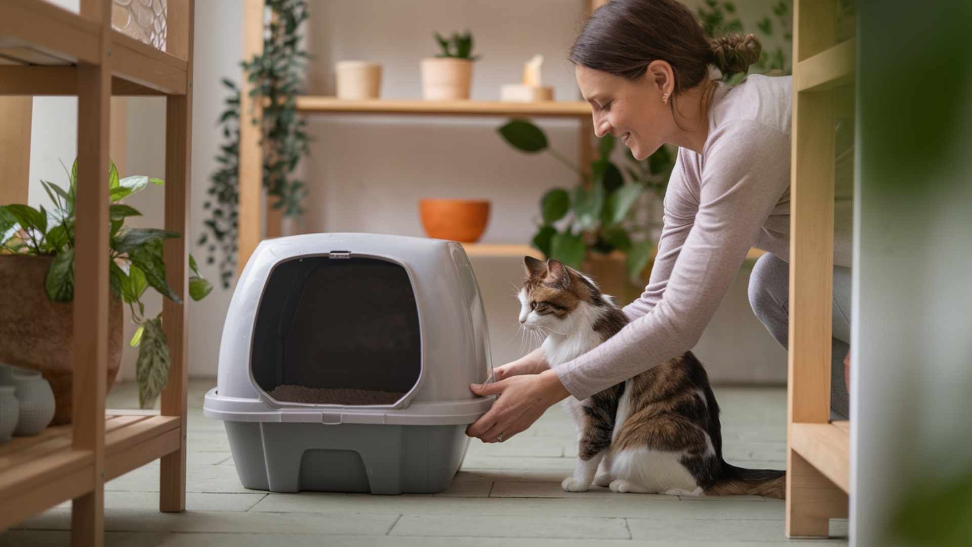 gato tumbado junto a arenero